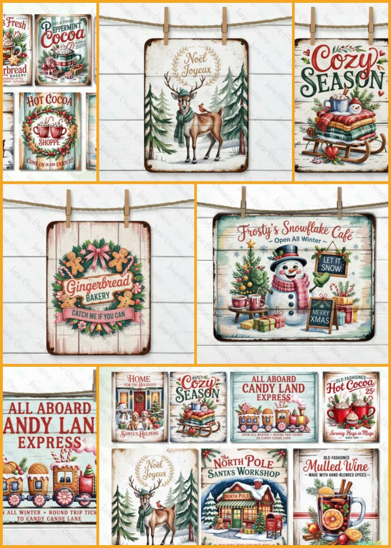 Farmhouse Cozy Christmas PNG bundle with 14 high-quality 300 DPI designs for sublimation, crafts, apparel, and décor. Instant download, commercial use.