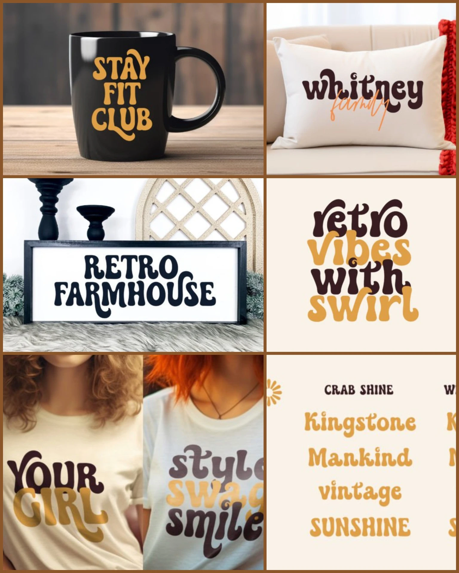 Crab Shine is a retro vintage font with a cute groovy style. Perfect for logos, T-shirts, stickers, quotes, and crafting projects with playful retro charm.