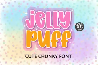 Jelly Puff is a bright and adorable chunky display font with soft rounded letters in pink and orange tones, ideal for kids’ projects, branding, stickers, invitations, crafting, and fun creative designs.