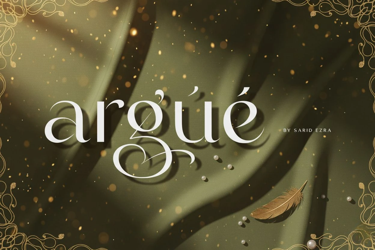 Argué elegant serif font — high-end luxury typeface with refined curves and stylish ligatures on a beige background, perfect for branding, editorial design, and sophisticated logos.