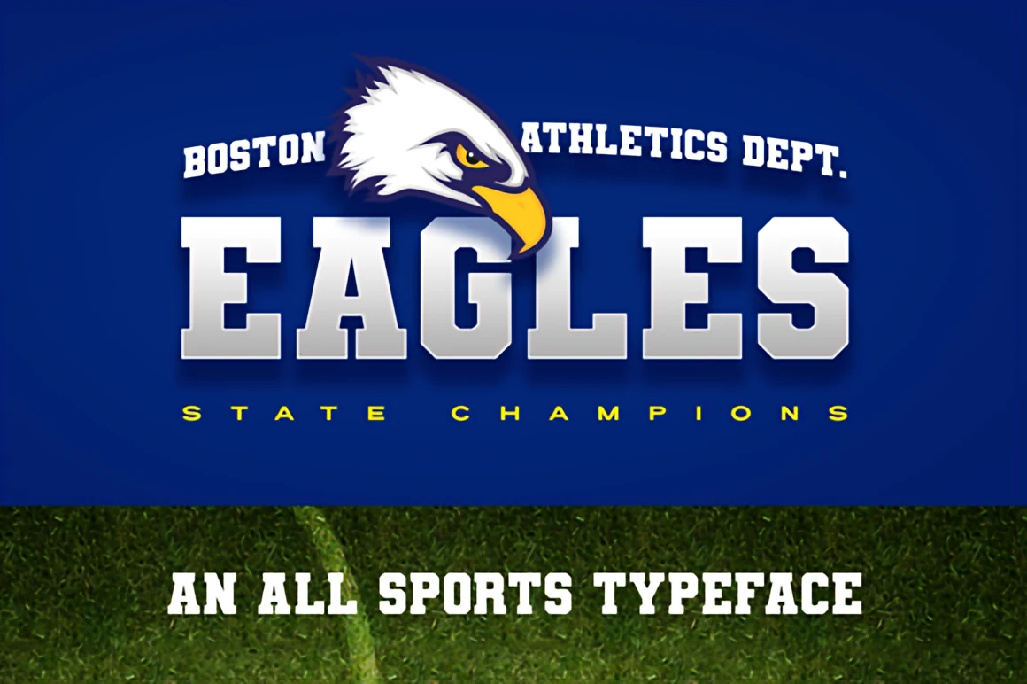 Varsity Team bold collegiate sports font displayed with an eagle mascot and athletic badge styling.