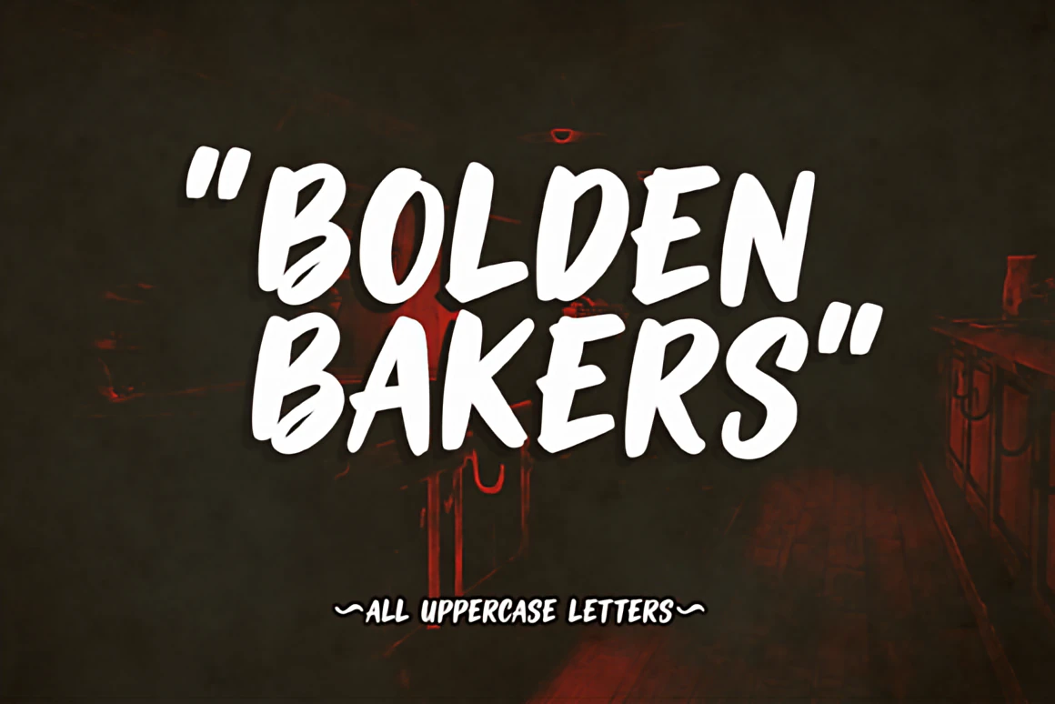 Bolden Bakers bold retro display font showcased with thick rounded lettering inspired by 70s posters and packaging.