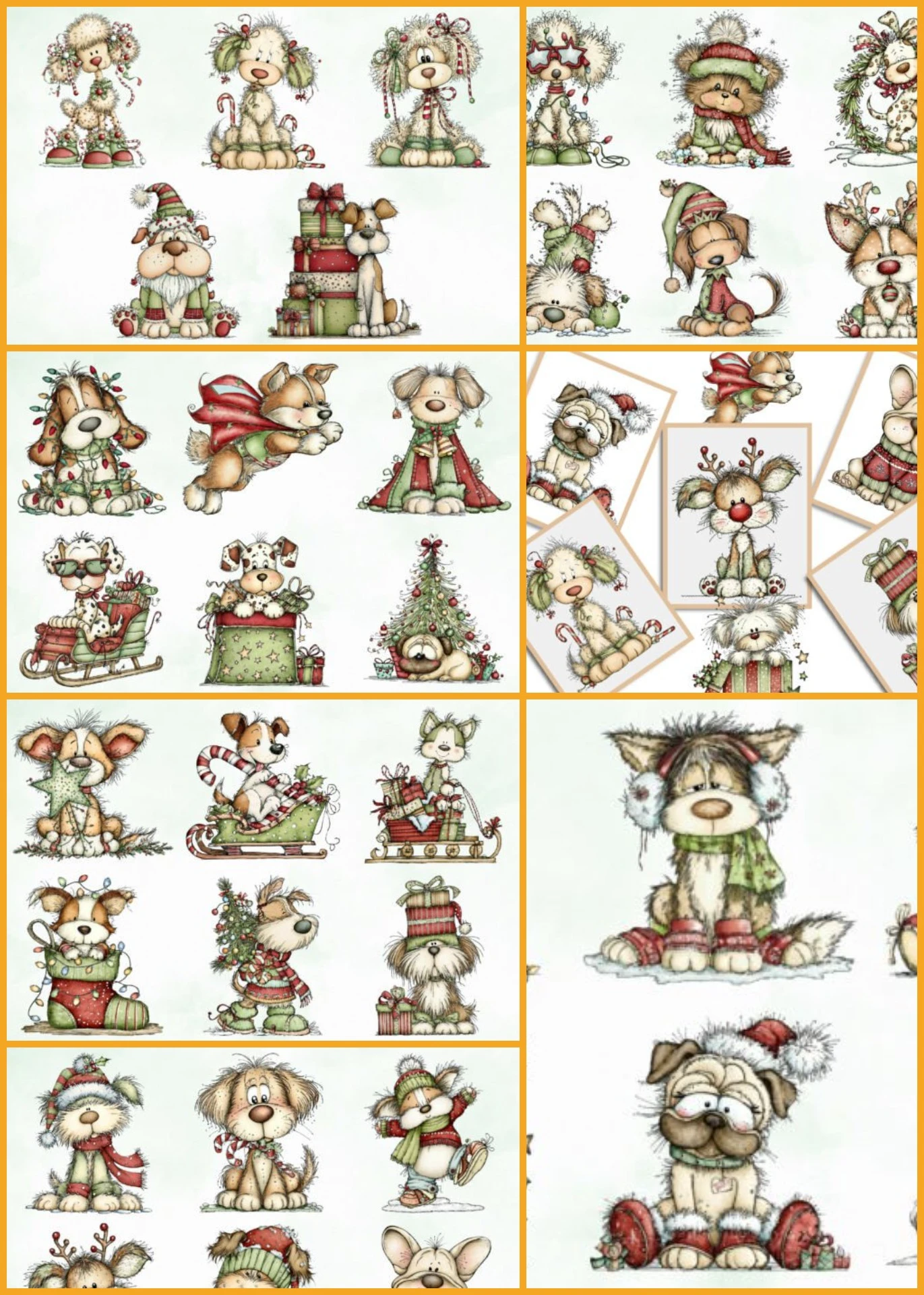 Whimsical Christmas Fluffy Dogs Clipart Bundle with 35 high-res PNGs for crafts, sublimation, and POD. Instant download, commercial use allowed.