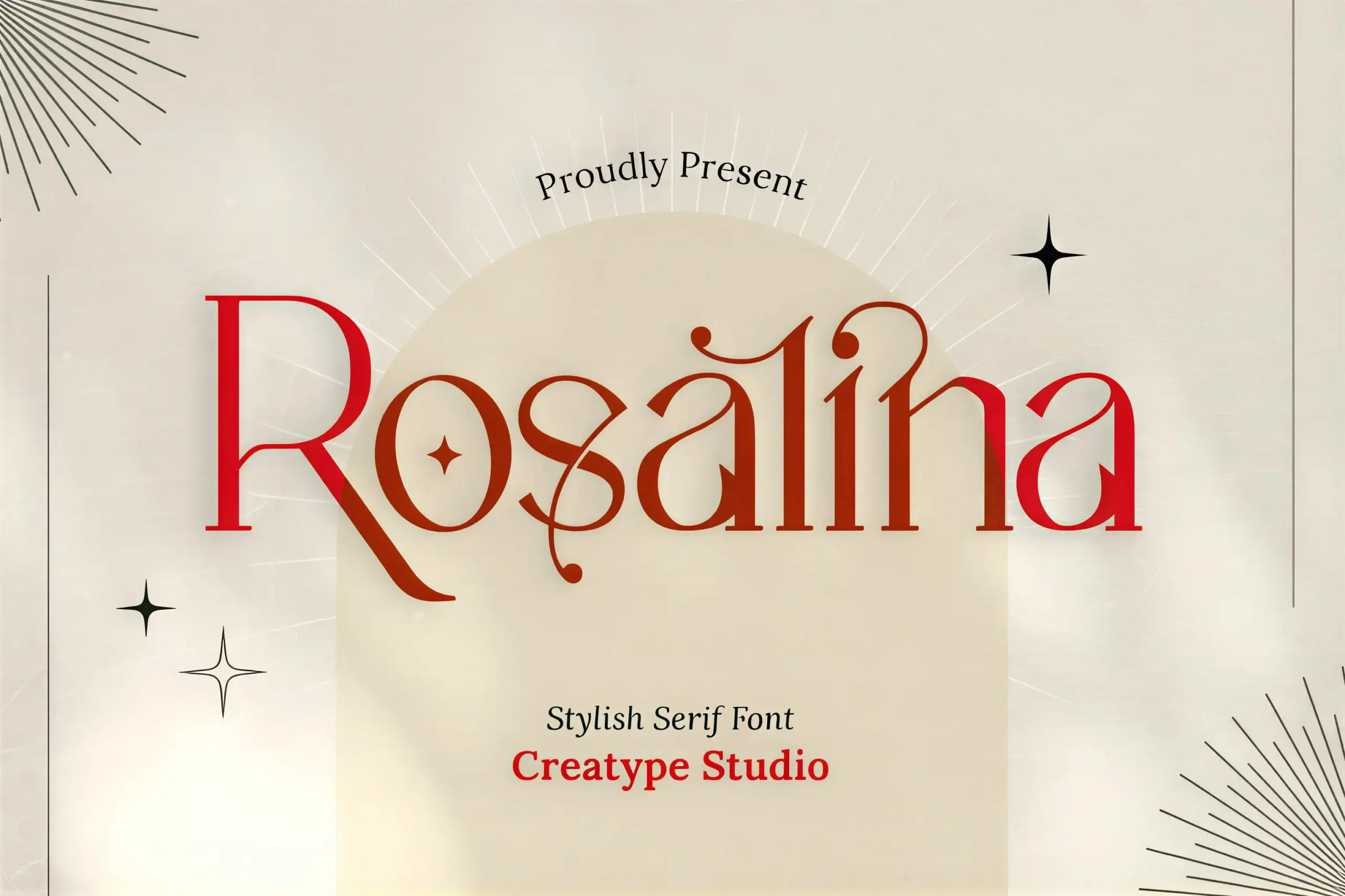 Elegant Rosalina serif font display featuring decorative, high-contrast lettering with a luxurious, magical design style perfect for branding.