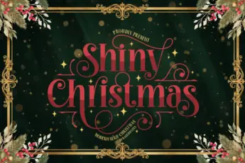 Shiny Christmas font — elegant modern serif typeface with festive swirls and decorative flourishes, perfect for holiday cards, invitations, logos, and winter branding. Features a luxurious Christmas theme ideal for elegant seasonal designs.