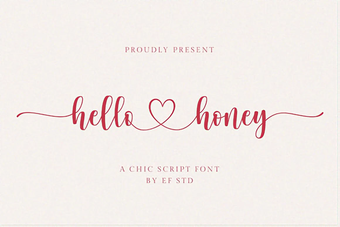 Hello Honey chic handwritten script font displayed with soft flowing strokes for a feminine, modern, elegant look.