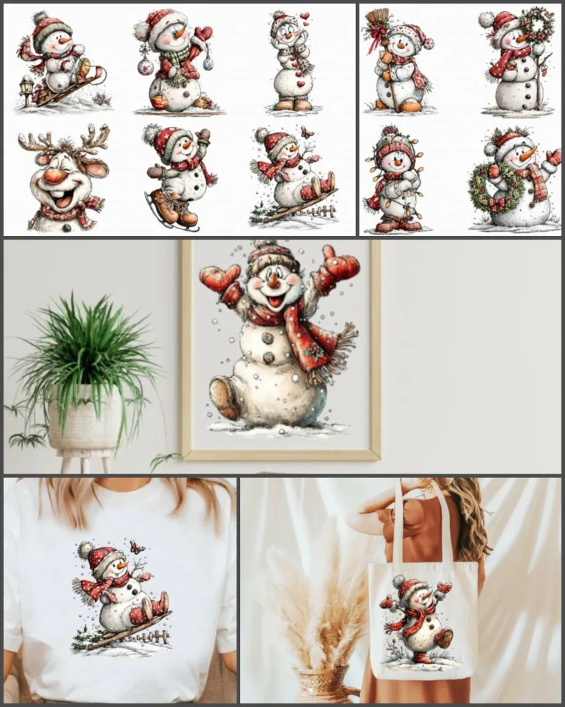Christmas Whimsical Snowman Clipart – Printable Set