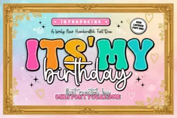 It’s My Birthday font — playful layered handwritten font duo with colorful bubble letters and cursive script, perfect for birthday invitations, greeting cards, party decorations, and kids’ designs. Fun and festive typeface created by Onlyfontyouandme.
