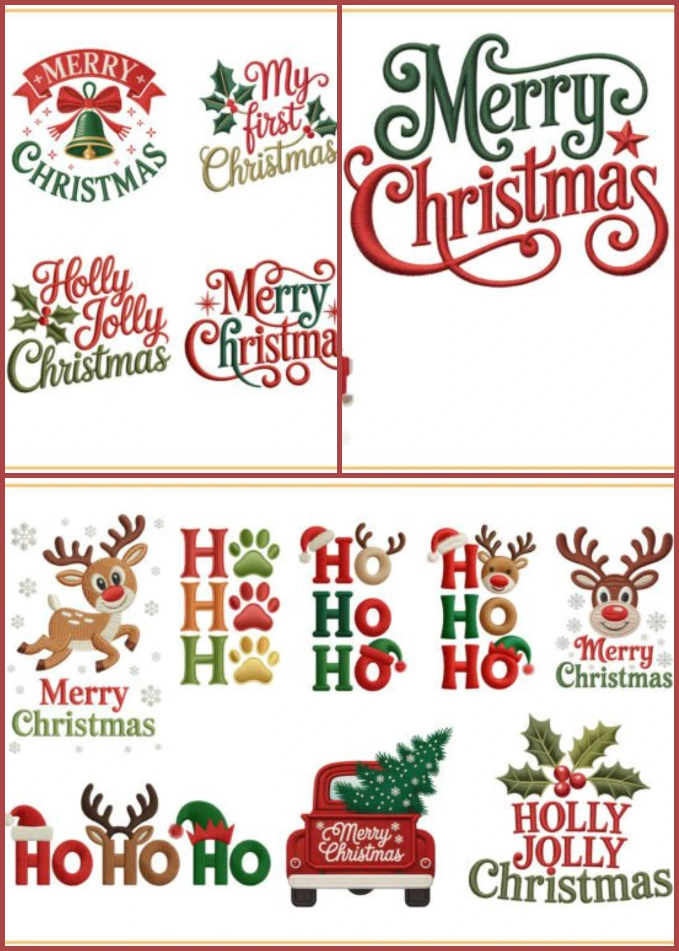 Embroidery Merry Christmas Saying Bundle with high-quality 300 DPI PNGs for sublimation, crafts, apparel, and POD. Instant download, commercial use.