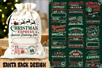 Santa Sack SVG Bundle includes 10 festive Christmas designs for Cricut, mugs, shirts, and crafts. Perfect for holiday printing and gift bag projects.