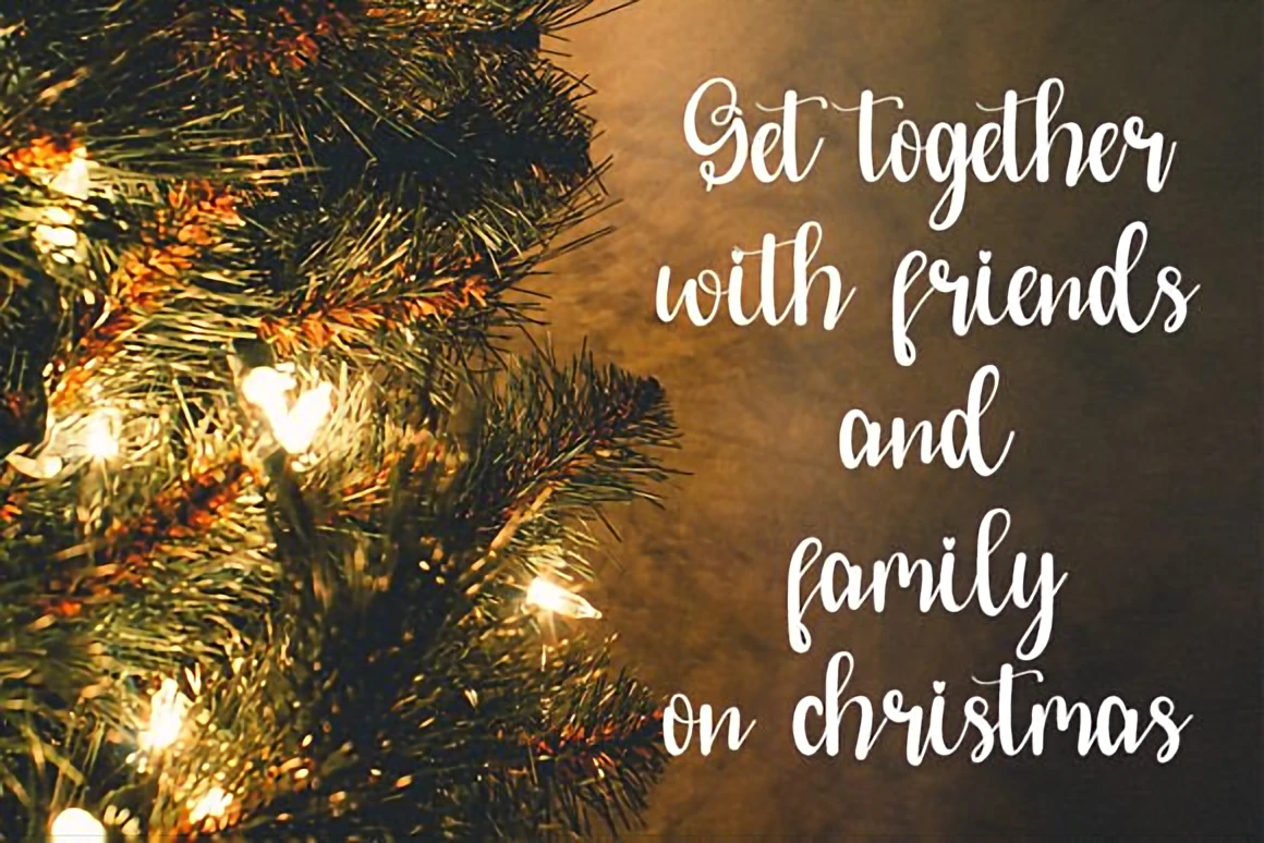 Christmas Lights elegant handwritten script font displayed over a dark festive background with glowing star lights and golden accents.