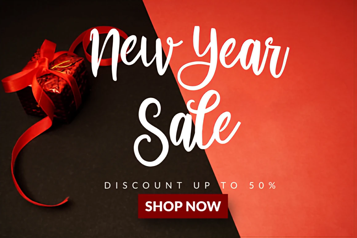 Magic Christmas modern calligraphy script font displayed above rustic wrapped gifts, pine sprigs, ornaments, and cozy holiday décor.